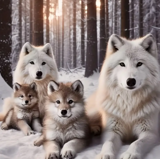 Diamond Painting Wolfsfamilie im Schneewald